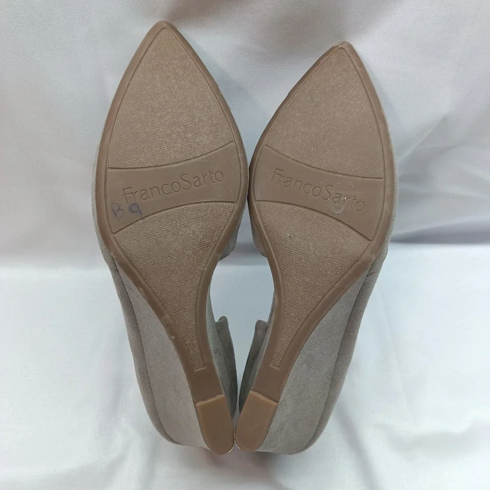 Franco Sarto Fayrah Taupe Grey Suede Wedge Pumps d'Orsay Pointed Toe Shoes 7.5M